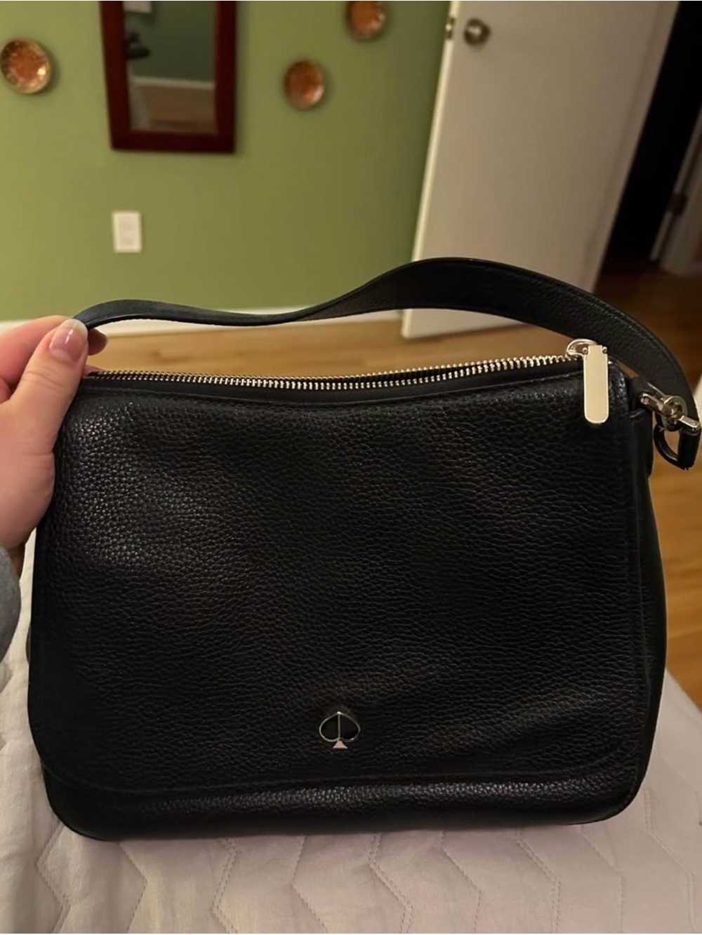 kate spade Black Pebbled Leather Top-Zip Shoulder Bag